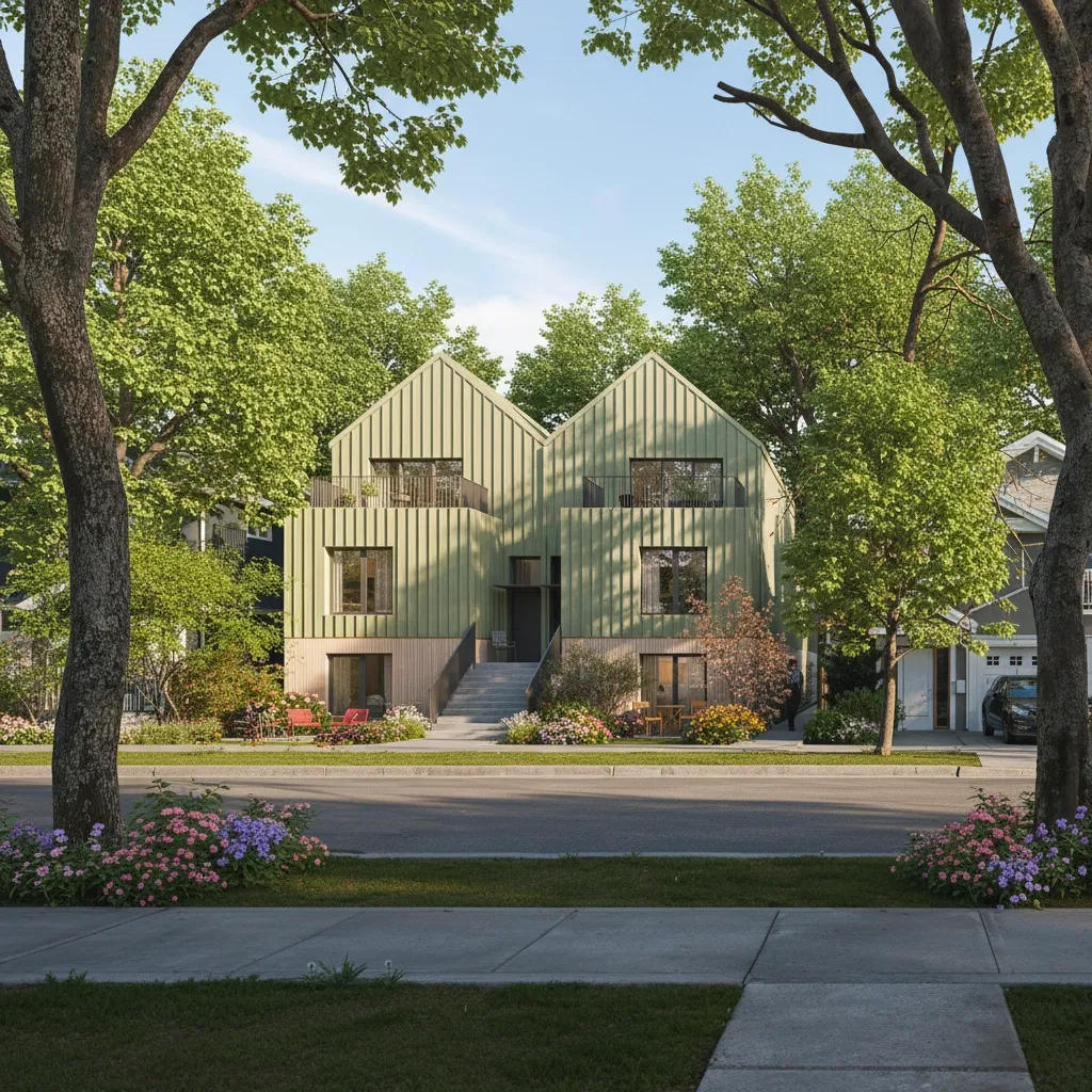 Exterior rendering of the Sixplex Courtyard